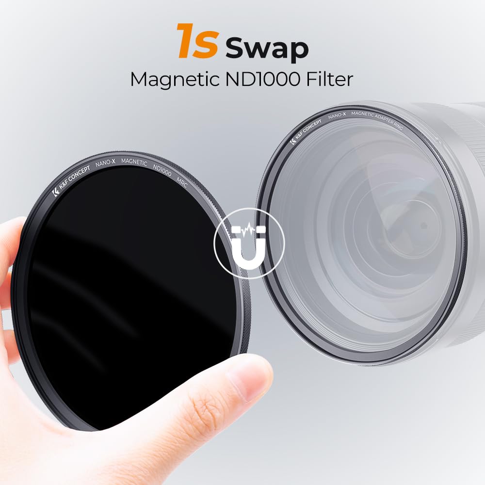 K&F Concept 72Mm Magnetic Nd1000 Lens Filter (10 Stop Fixed Neutral Density Filter) Magnetic Basic Ring + Filter Cap With 28 Mul