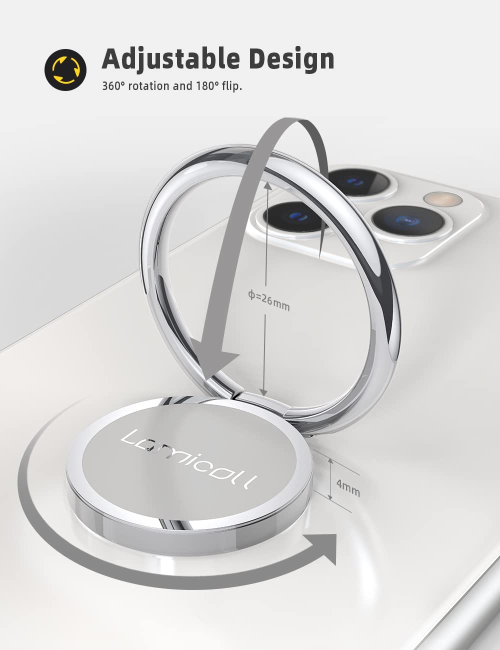 Cell Phone Ring Holder Finger Stand   Lamicall Phone Kickstand, Metal Grip Hook Work With Magnetic Car Mount, Compatible With Ph