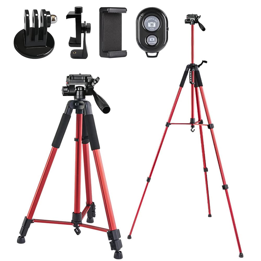 67'' (170Cm) Phone Tripod & Camera Stand, Lightweight Portable Camera Tripods, Extendable Tripod Stand (59Cm To 170Cm), Red Colo