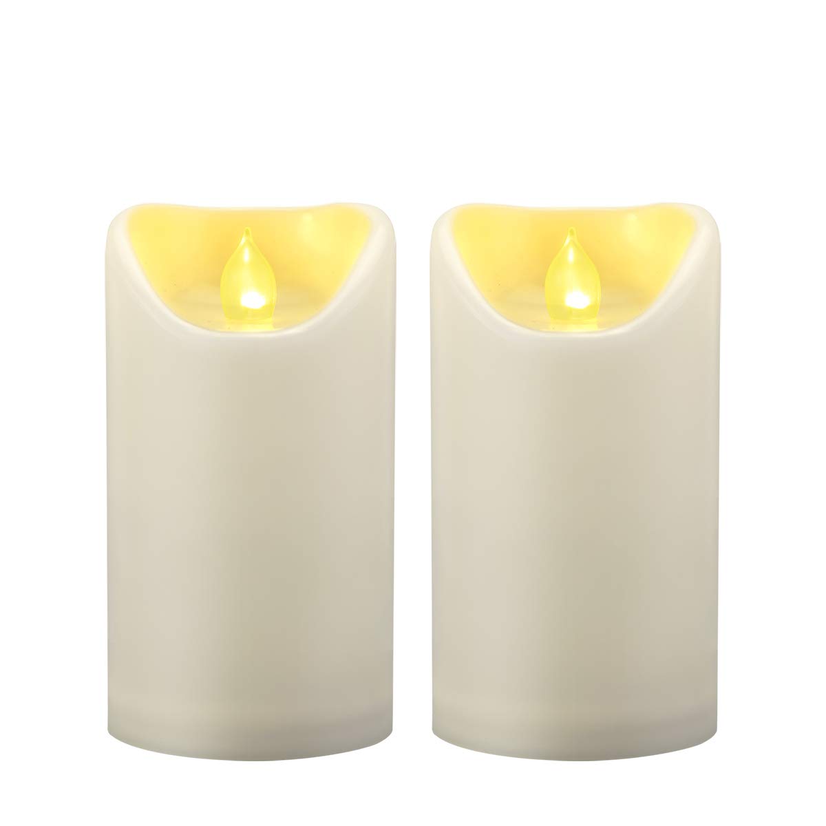 2 Pcs 3''X5'' Waterproof Outdoor Battery Operated Flameless Led Pillar Candles With Timer Flickering Plastic Resin Electric Deco