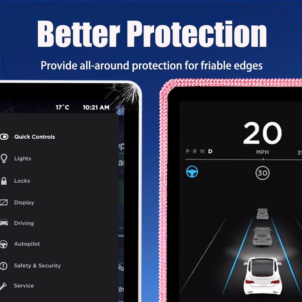 Yeapop Bling Pink Rhinstones Screen Protector For Tesla Model 3 2017 2023 And Model Y, Sparkly Center Console Accessories For 3&