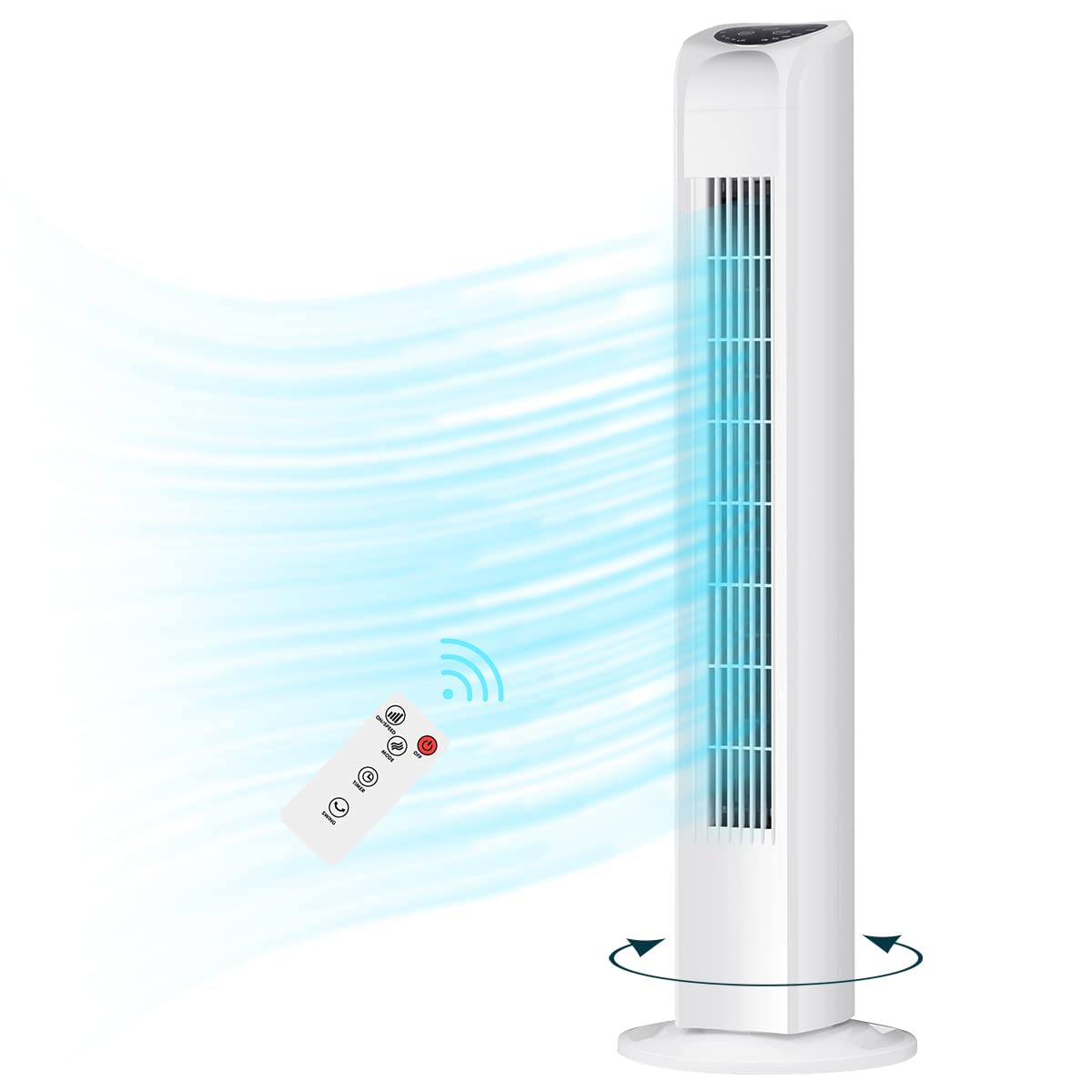 Uthfy Oscillating Bladeless Tower Fan With Remote, Quiet Cooling Portable, Electric Standing Floor Fan With 3 Wind Speeds 3 Mode