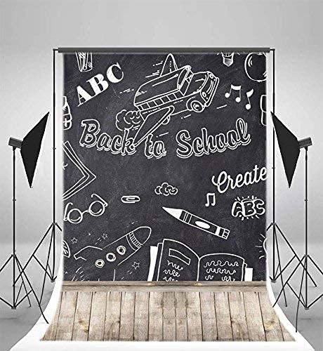 Laeacco 5X6.5Ft Back To School Backdrop Rustic Blackboard Vintage Wooden Floor Photography Background Classroom Chalk Drawing Letters Back To School Theme Party Background Students Photo Portraits