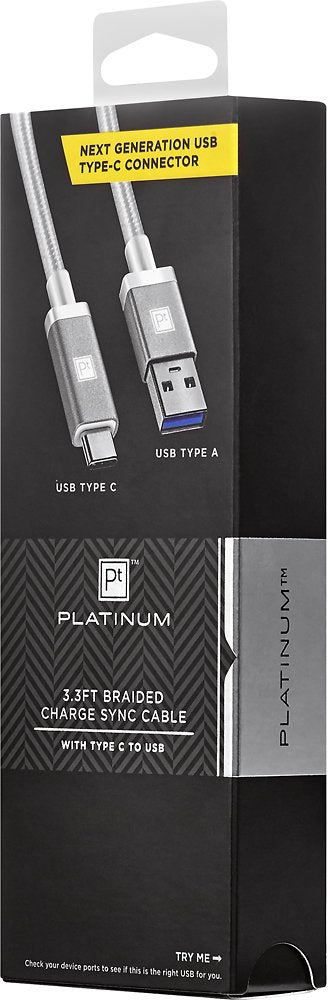 Platinum 3.3' Usb Type C To Usb Type A Charge And Sync Cable White