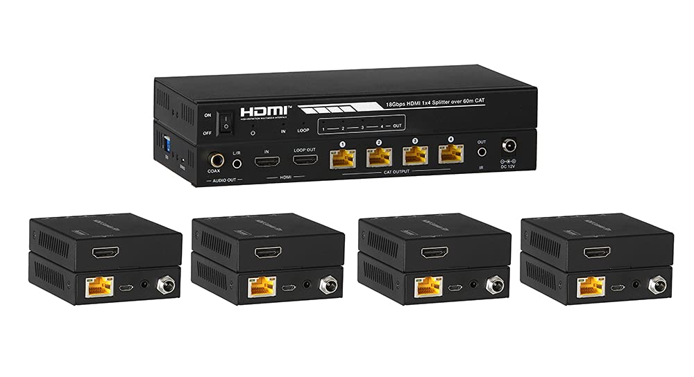 Hdmi 1X4 Distribution Amplifier Over Cat5E/6 Outputs And Poc 60M