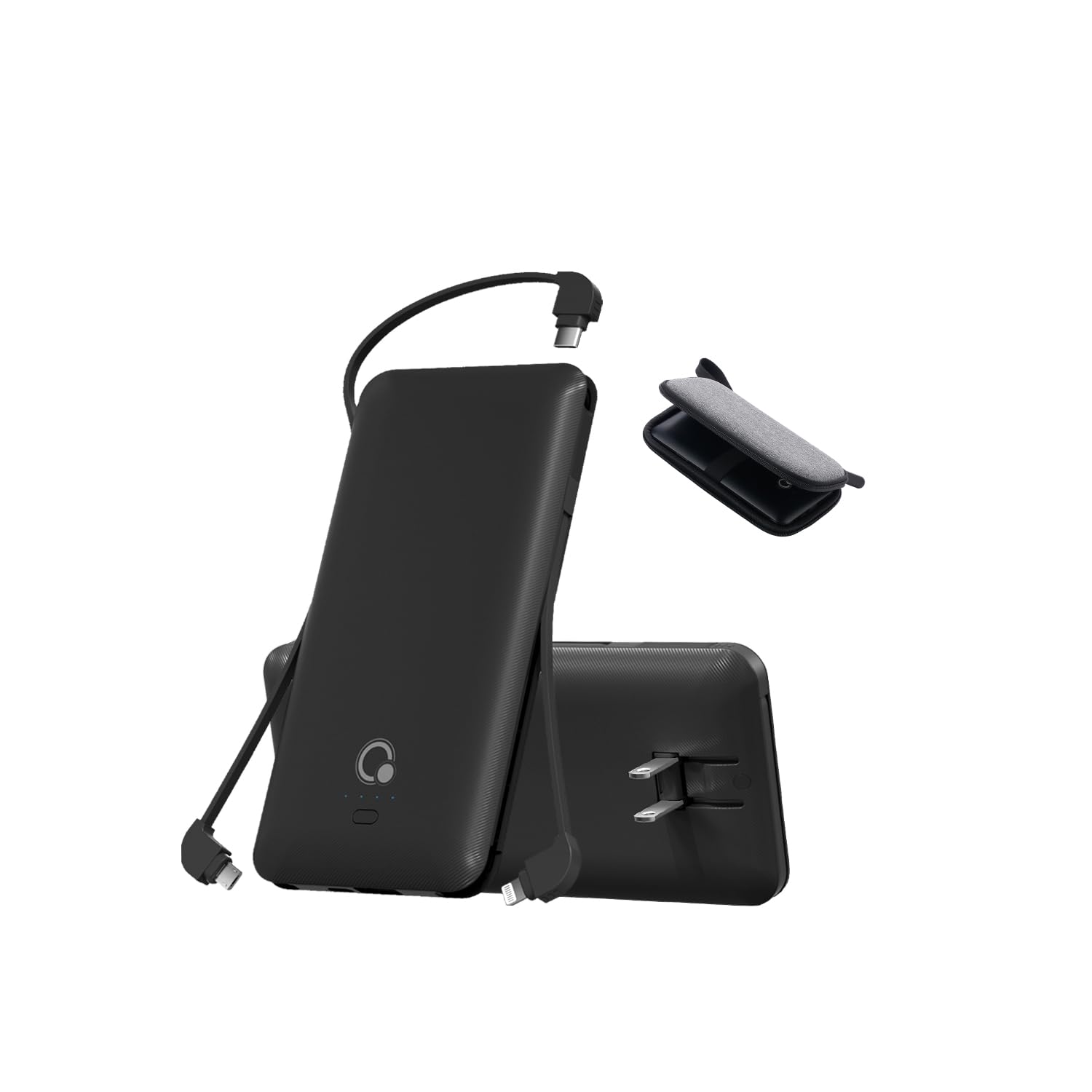 Portable Charger with Builtin Cables and AC Wall Plug, USB C External Battery Pack, 10000mAh Travel Essentials Power Bank Compa