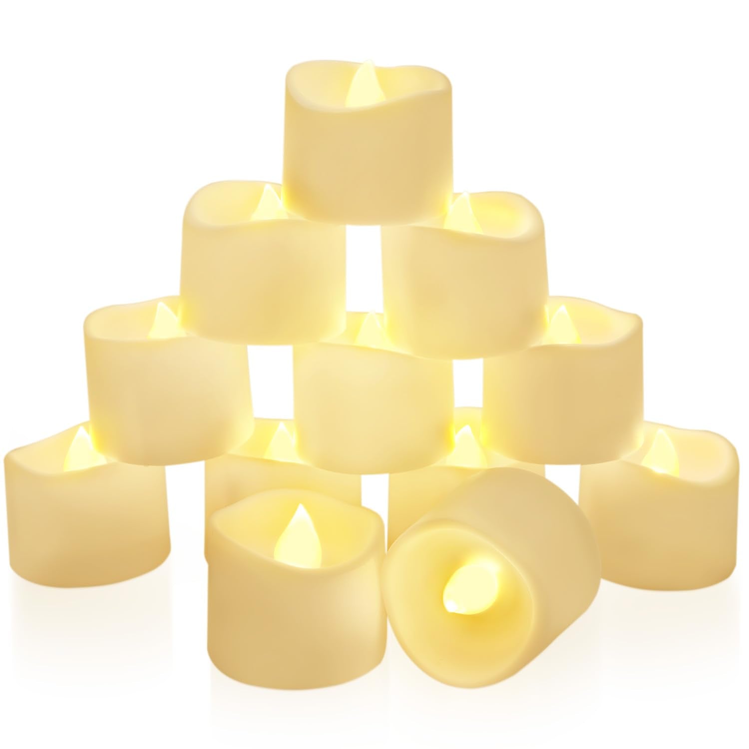 Homemory 12 Pack Timer Flameless Tea Lights Candles, Led Tealights Candles With 6H Timer Built In, Timer Votive Candles Battery