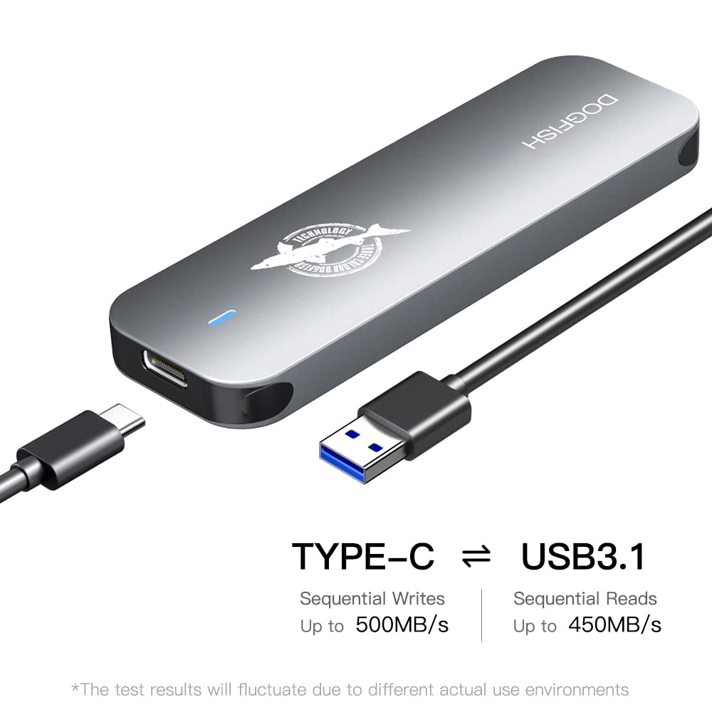 Dogfish Portable External Ssd 1Tb 2242/2260/2280 Ngff Grey Metal Usb 3.1 Type C Ultra Light Mini Breathable Portable Solid State