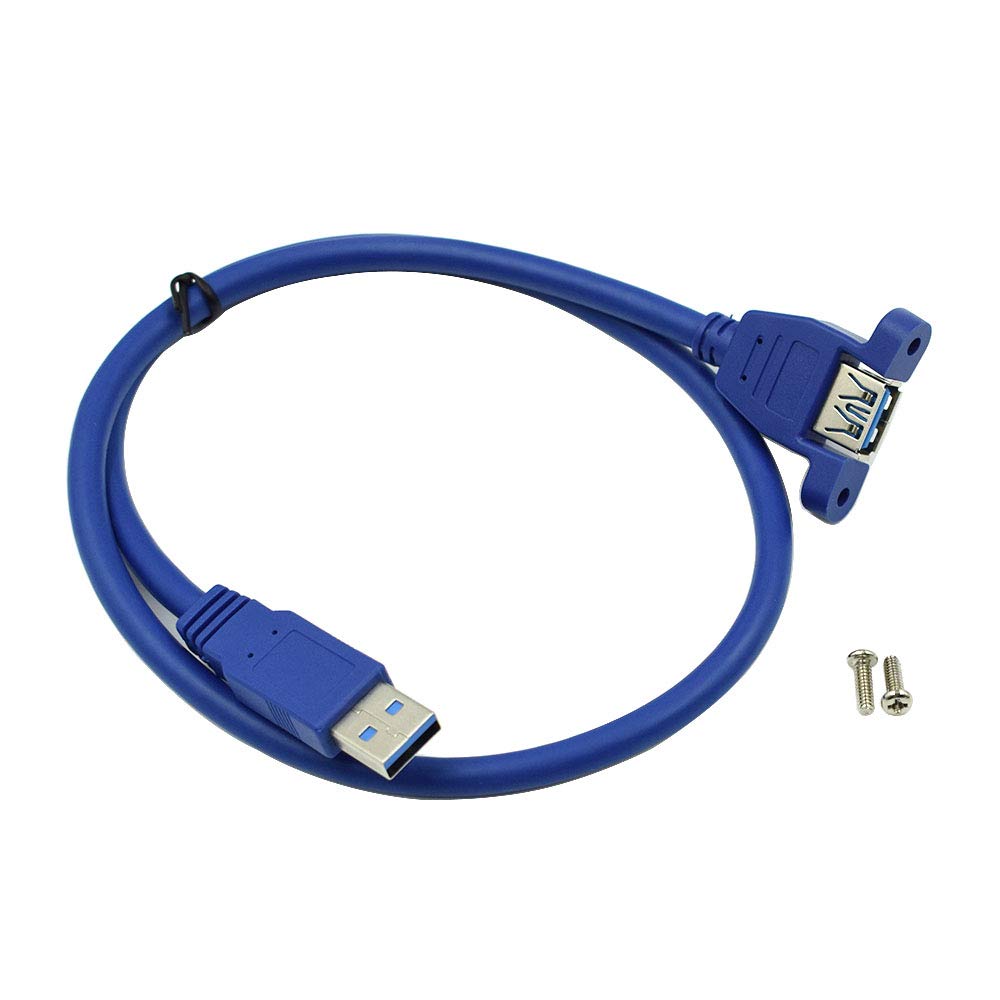 Hxchen 60Cm/2Ft Super Speed Usb 3.0 Type A Male To Female Extension Cable With Panel Mount And Screws Blue   (1 Pc)