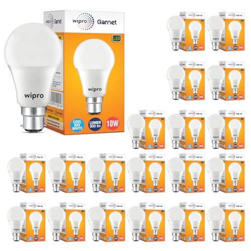 Wipro Garnet 10W Led Bulb For Home & Office |Cool Day White (6500K) | B22 Base|220 Degree Light Coverage |4Kv Surge Protection |