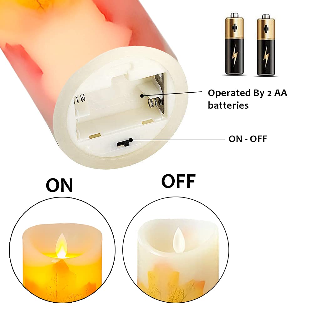 Mivitoom Maple Leaf Flameless Candles Flickering Battery Operated Decorative Candles Set Pack Of 3(D: 3 X H: 4 5 6) Led Candles