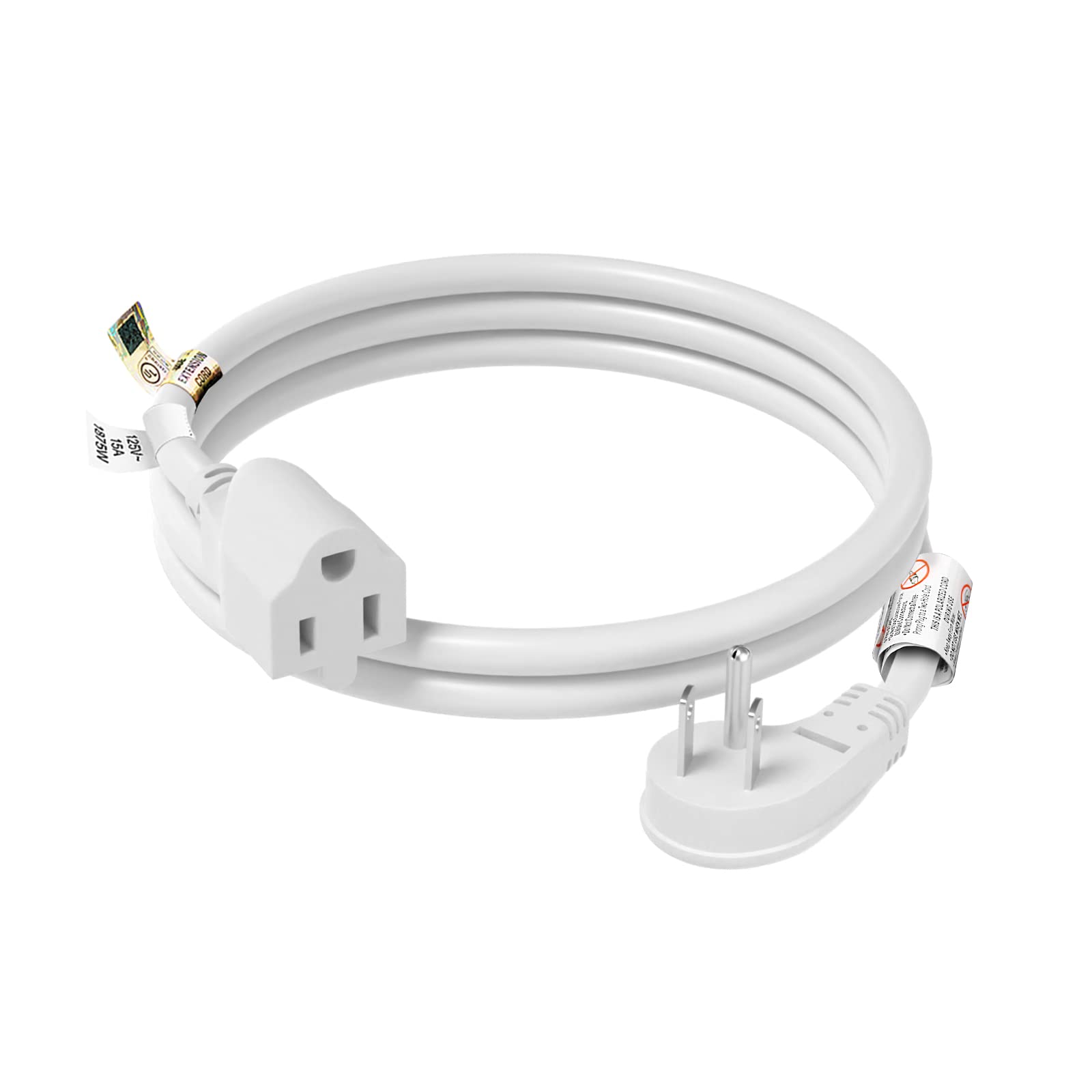 Firmerst 1875W 3 Feet Extension Cord Low Profile Flat Plug 15A White