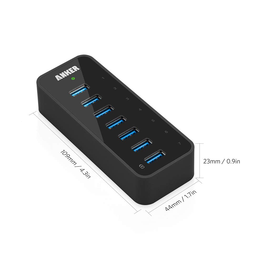Anker 7 Port Usb 3.0 Data Hub With 36W Power Adapter And Bc 1.2 Charging Port For Iphone 7/6S Plus, Ipad Air 2, Galaxy S Series,