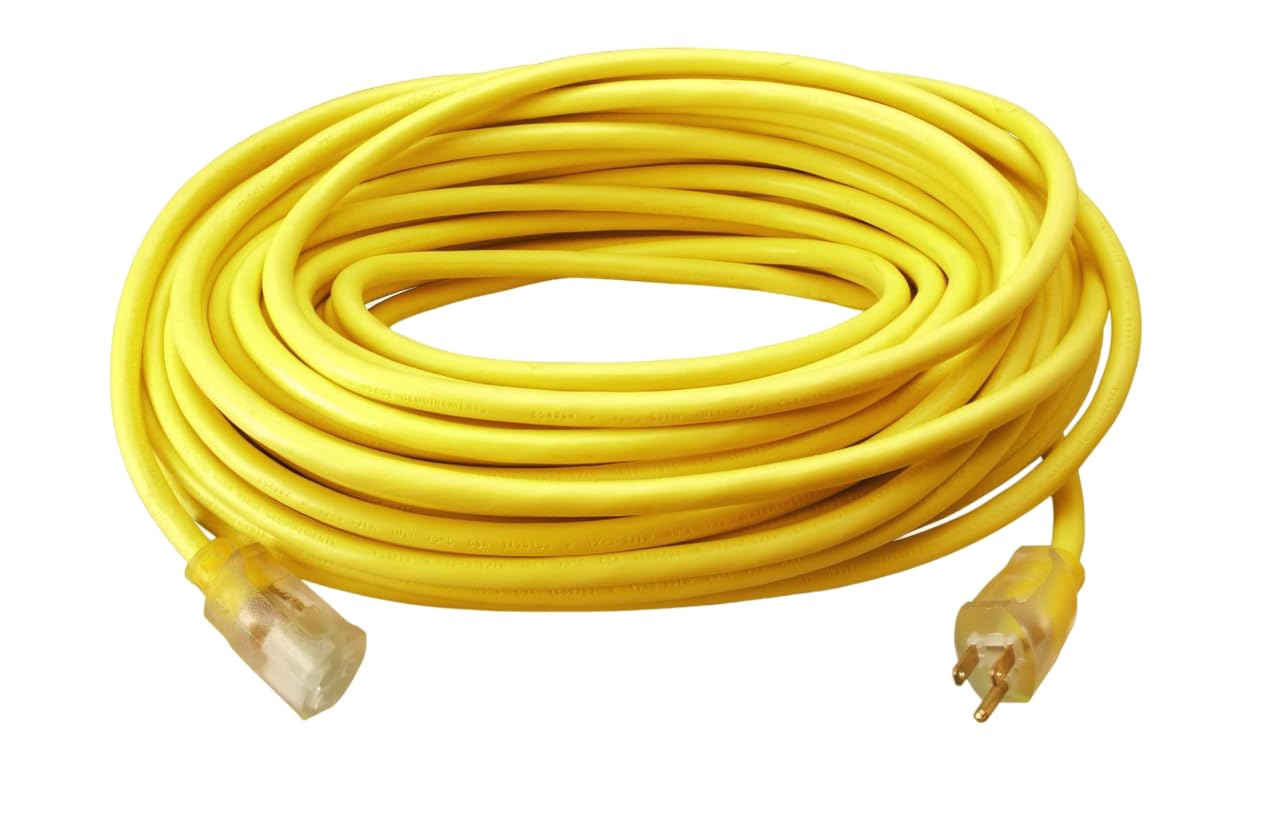 Southwire Outdoor Extension Cord, 50 Ft, 12 Gauge 3 Prong, Heavy Duty, Sjtw Cord, Yellow, 2588
