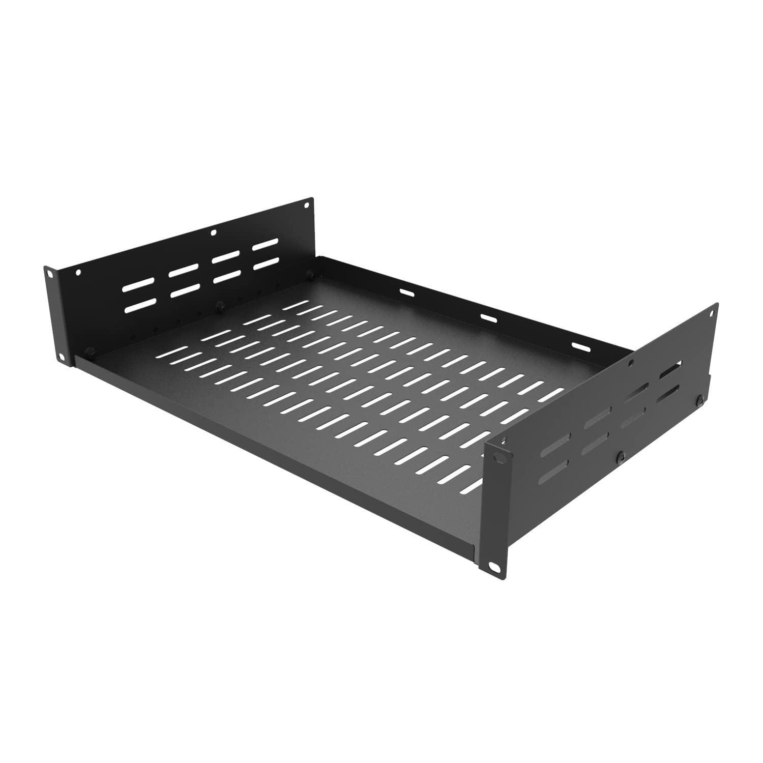 Jingchengmei 2U 19 Inch Universal Vented Rack Mount Cantilever Server Rack Shelf 12 Inch Deep Disassembled Black (2U12Ind)
