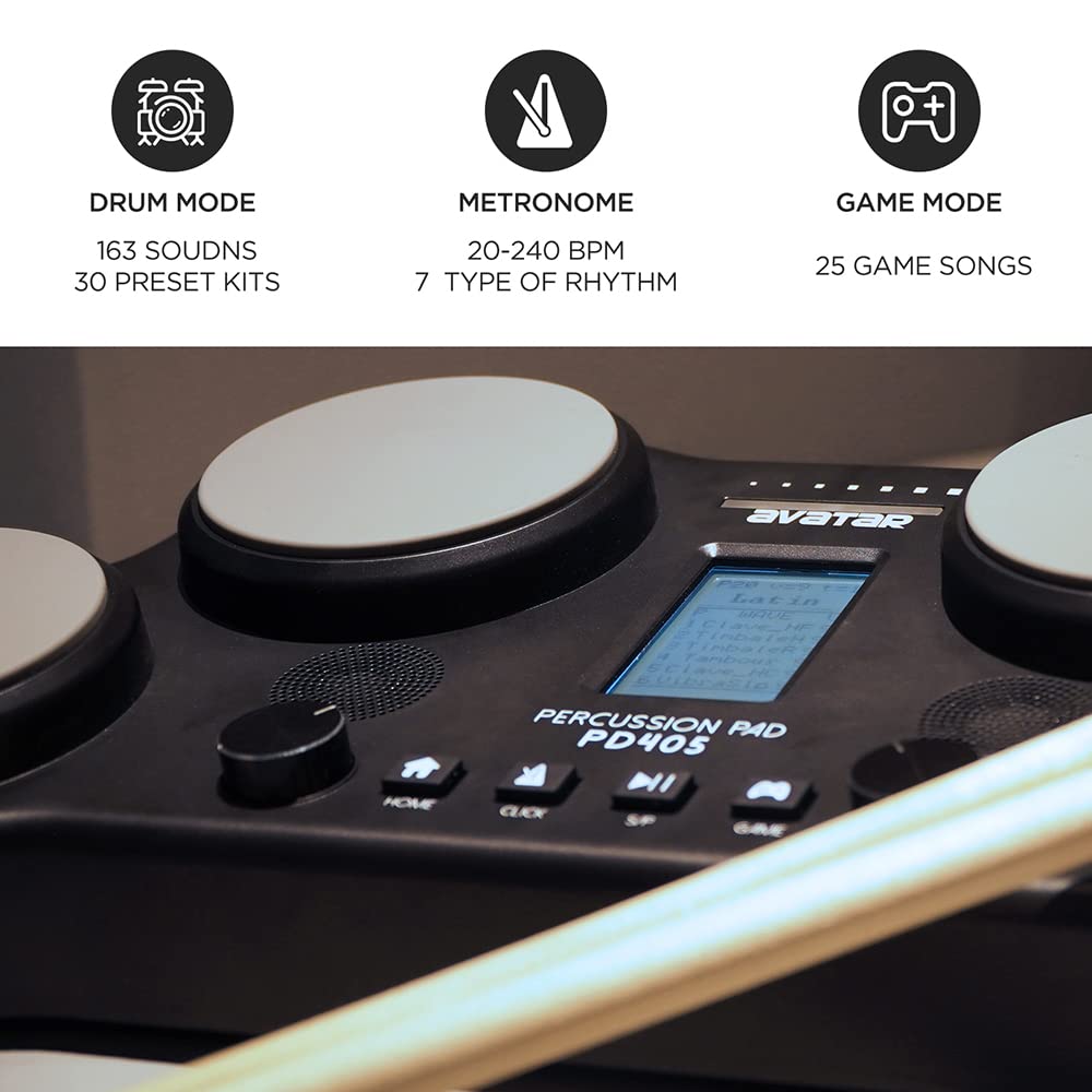 Hxw Pd405 Tabletop Electric Drum Set, With 163 Percussion Sounds, 4 Velocity Sensitive Drum Pads, 2 Pedals And Drum Sticks Chris