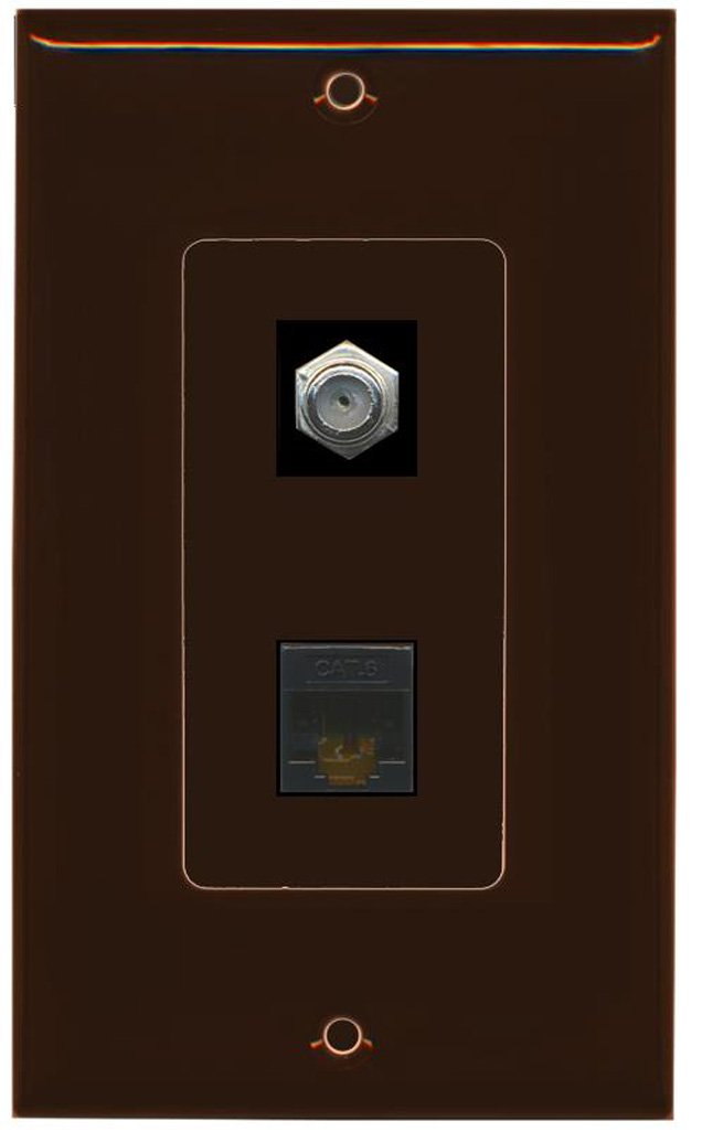 Riteav   1 Coax Cable Tv F And 1 Cat6 Ethernet Wall Plate Decorative   Brown