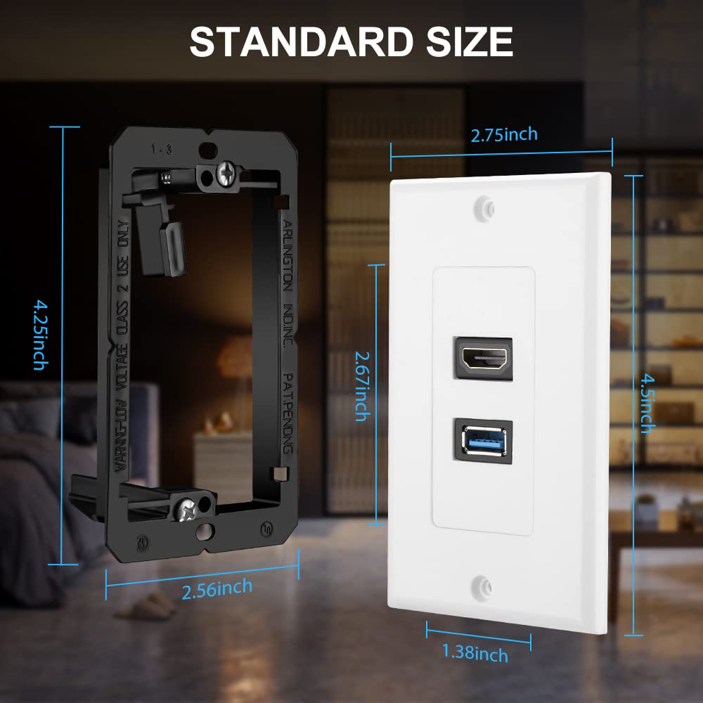 Zexmte Hdmi Usb Wall Plate With Low Voltage Mounting Bracket,Usb 3.0 Charger & Hdmi Port Receptacle For High Speed Charging,Wall
