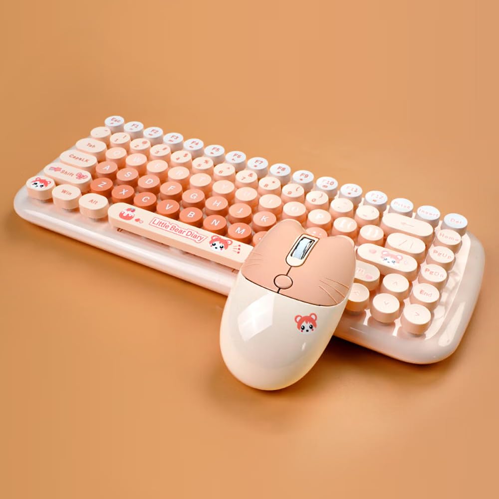 Mofii Tzbbl Mini Wireless Keyboard Mouse Set Round Keycap Multi Colour Cute Lovely For Girls 84 Key (Multicolor Chocolate)