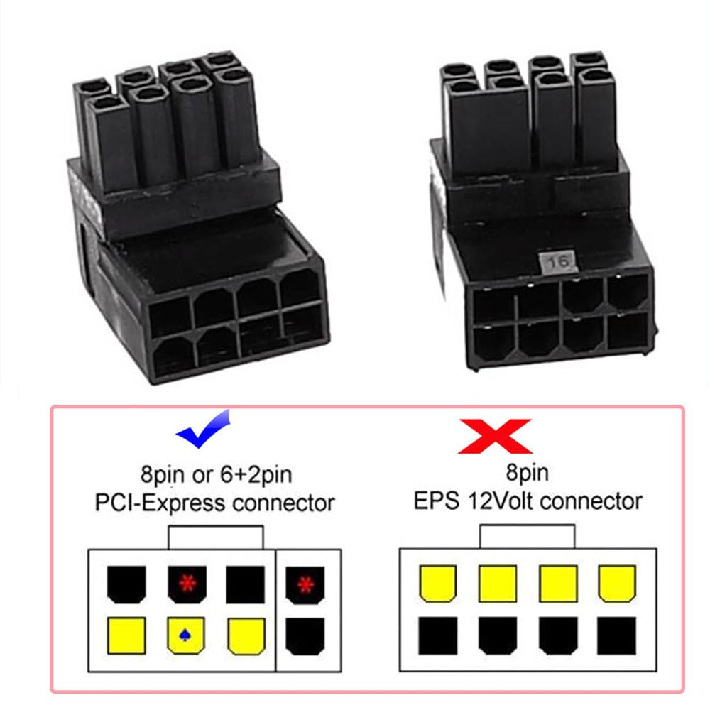 Cablecc 2Pcs/Lot 90 Degree Up Down Angled Atx 8P Male To Female Power Header Adapter For Gpu Graphics Card