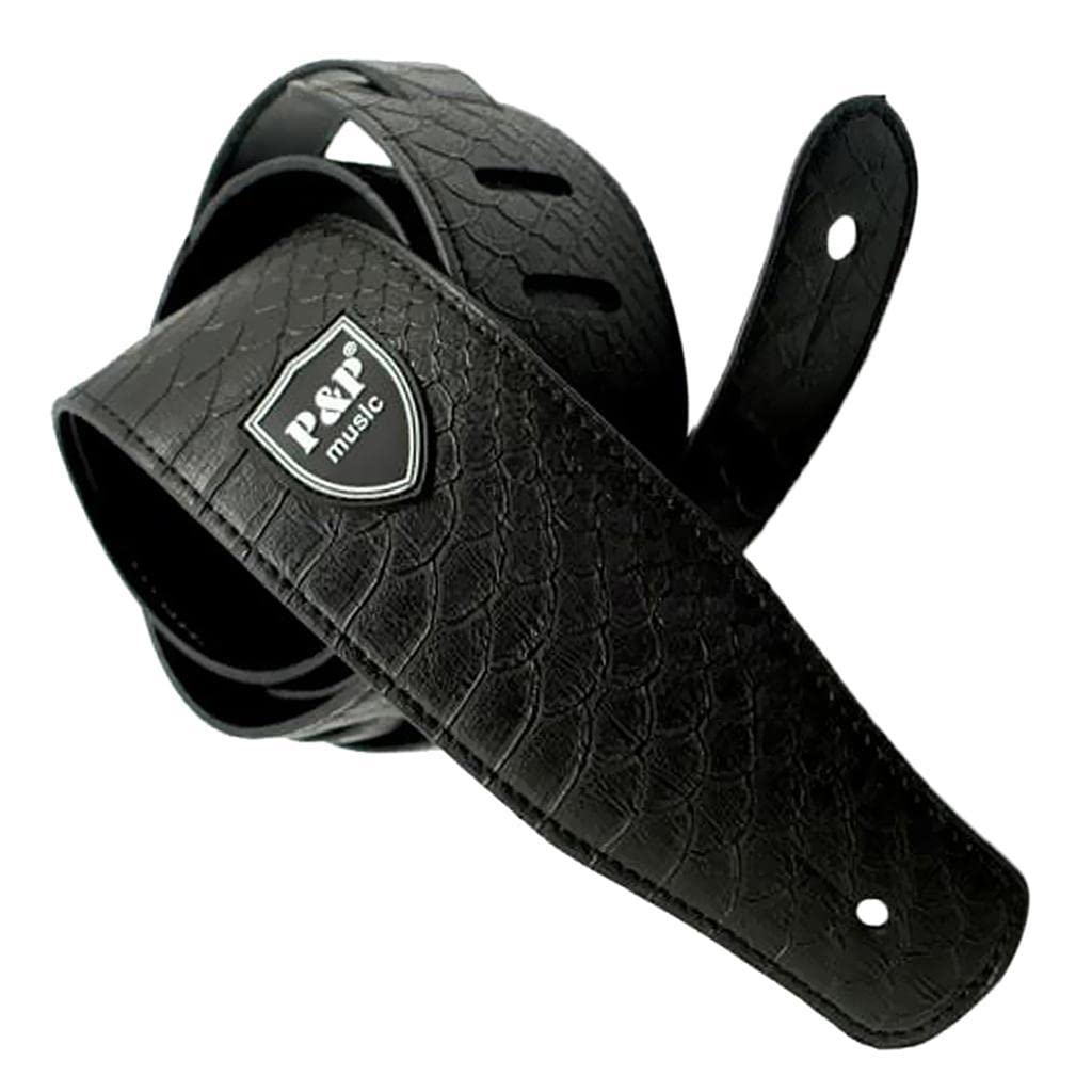 ELBME Digital Business Durable PU Leather Strap Belt for Guitar Bass Black