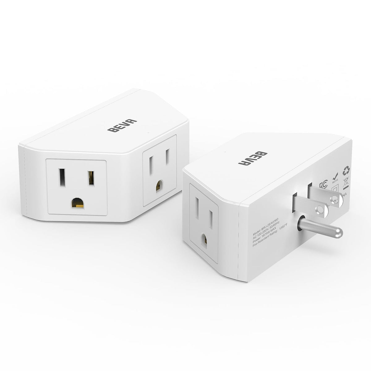 Beva 2 Pack Small Electric Outlet Adapter, Multi Plug Wall Outlet Extender, 3 Prong Adapter 3 Ac Plug Extender For Travel Cruise