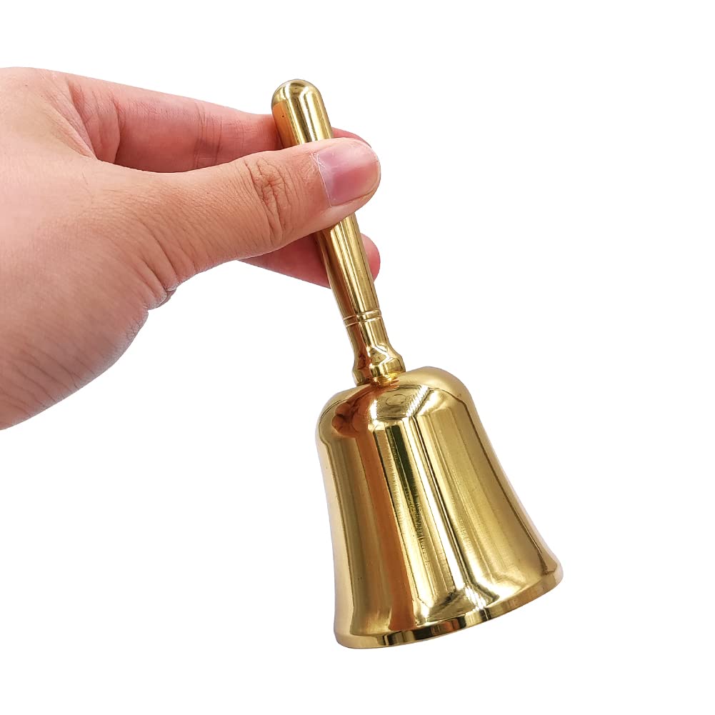 Hourwof Loud Hand Call Bell,Solid Brass Dinner Bell Service Bell Pet Training Bell Jingle Bell,Gold