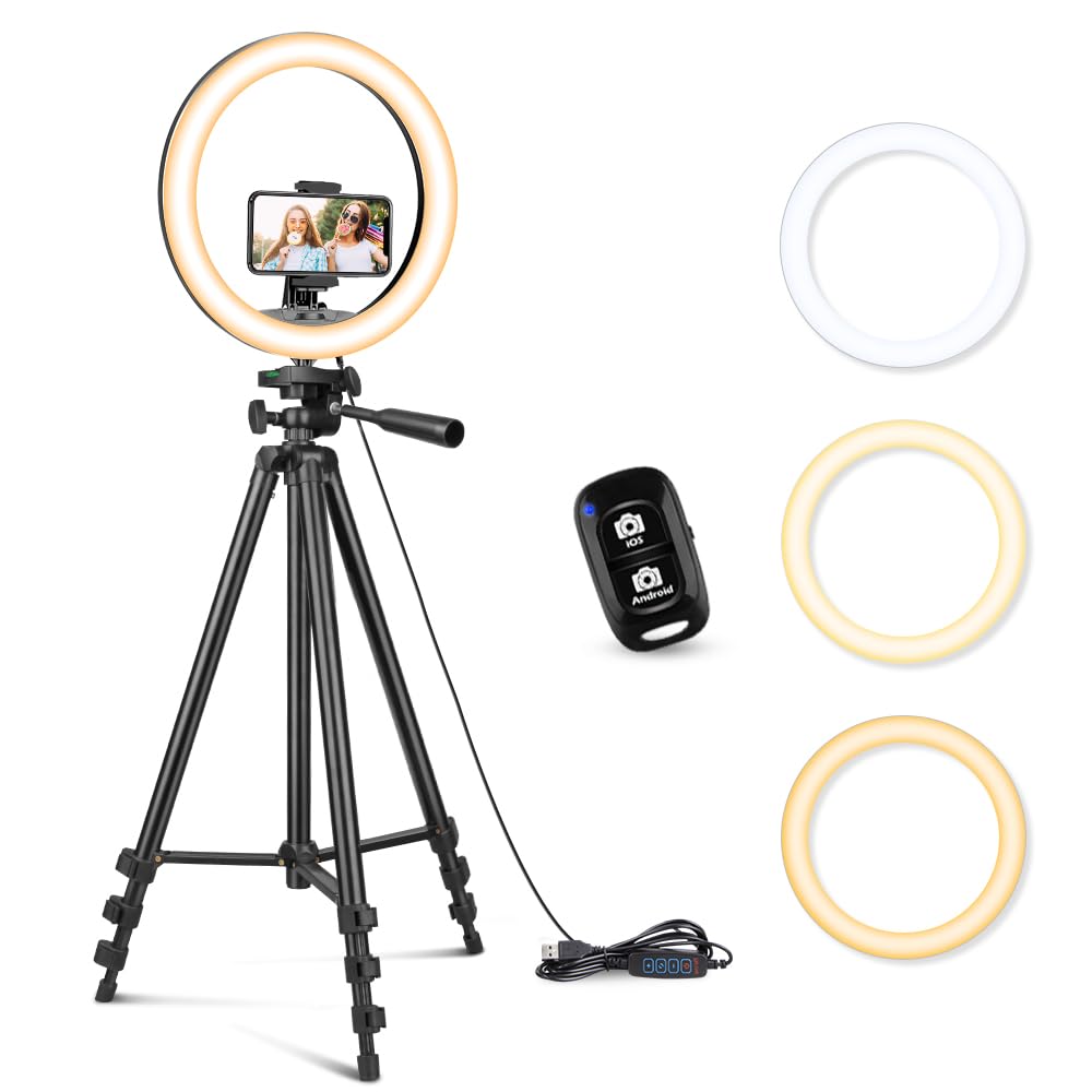 Sensyne 12'' Ring Light With 50'' Extendable Tripod Stand, Led Circle Lights With Phone Holder For Live Stream/Makeup/Youtube Vi