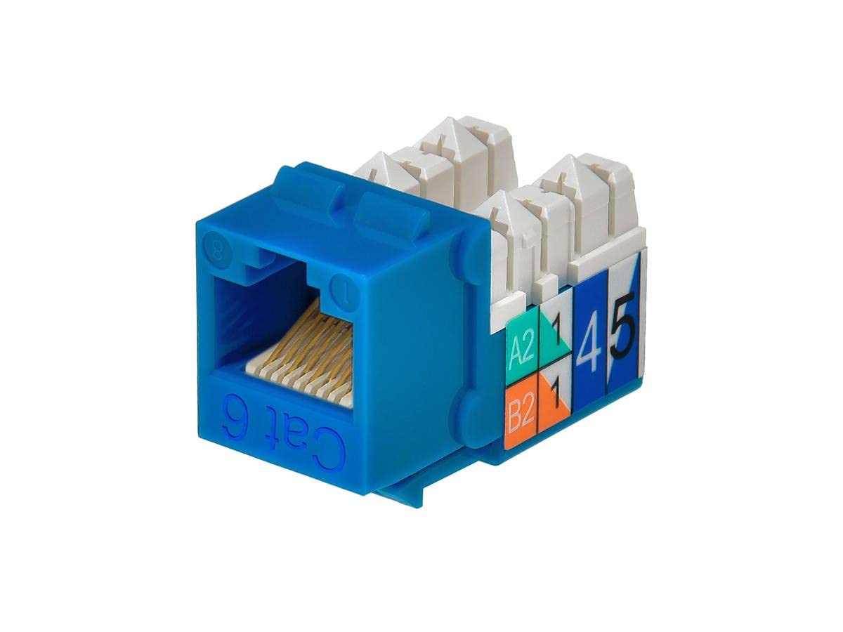 Monoprice Cat6 Punch Down Keystone Jack For 22-24Awg Solid Wire, Blue, High Spee