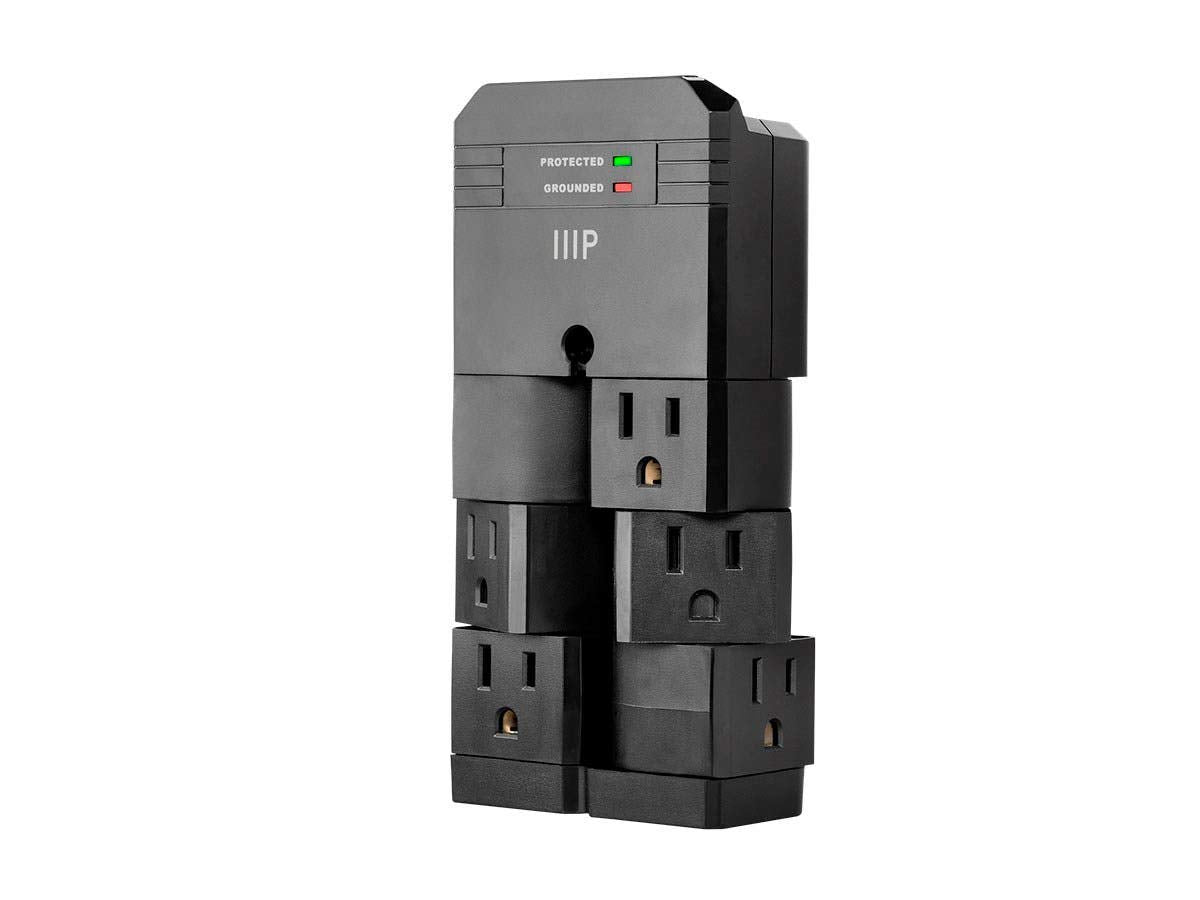 Monoprice 115876 6 Outlet Rotating Power Surge Protector Wall Tap   Black | Ul Rated 2,160 Joules With Grounded And Protected Li