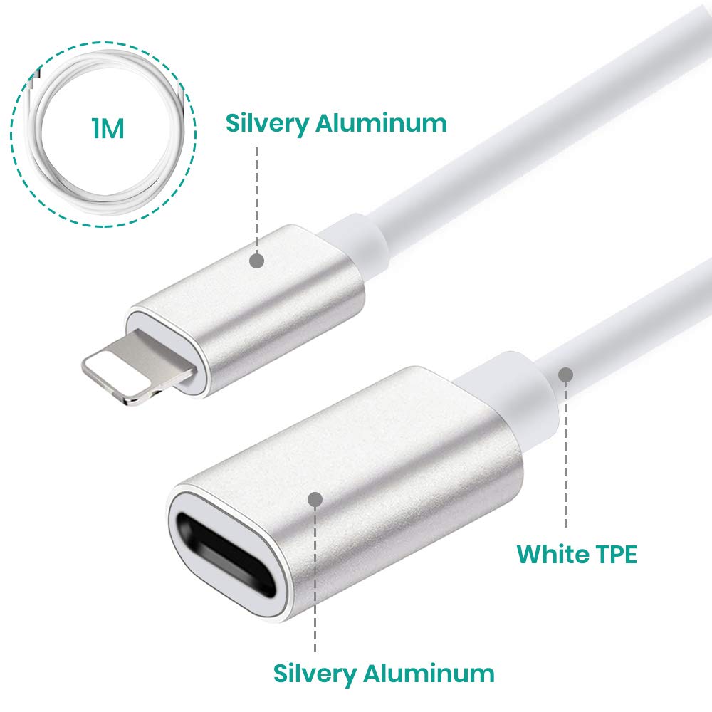 Meloaudio 3.3Ft Tpe Extension Cord Cable Charging Sync Video & Audio Compatible With Ios Devices (Phone/Pad/Pod), Male To Female Dock Cable Extender Connector Case Adapter