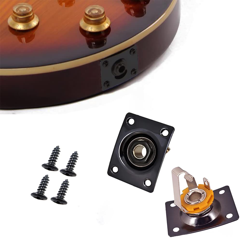 Square Metal 1/4 Output Jack Plate Input Jack Socket For Electric Guitar Bass (Black)