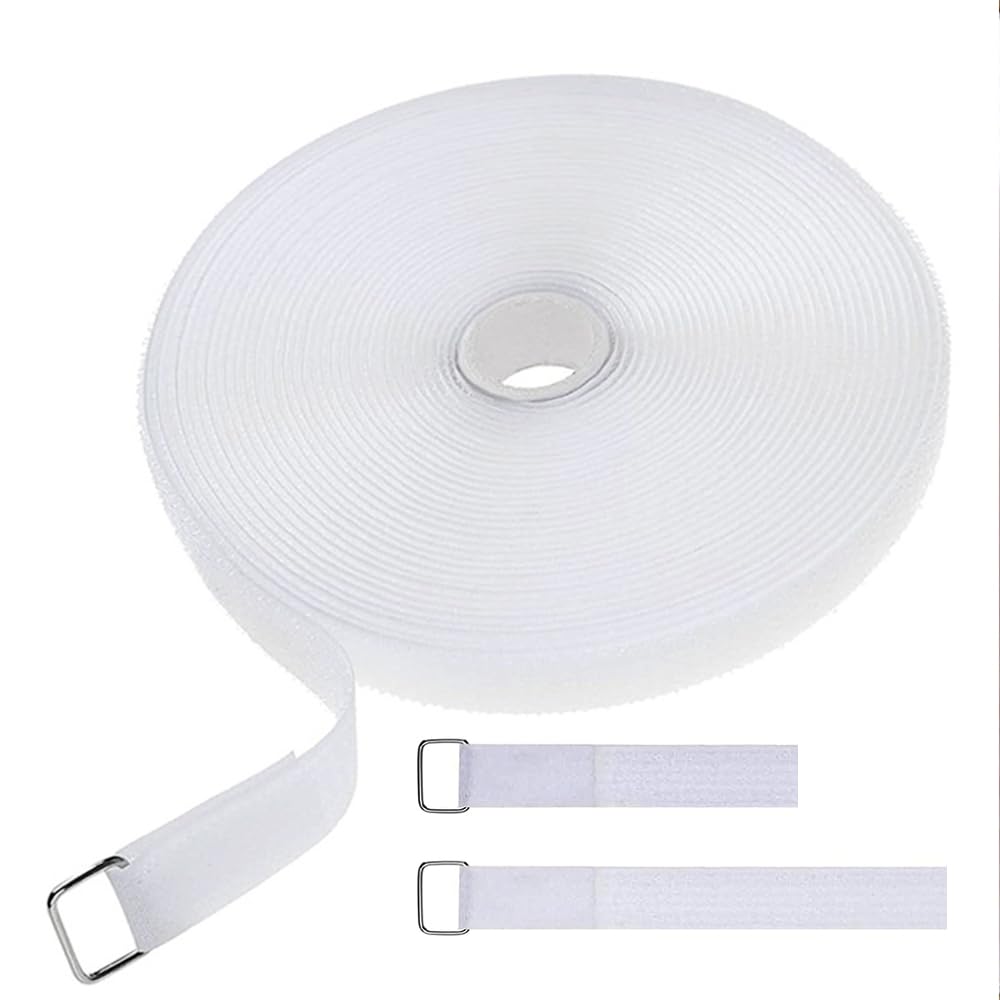 Amsthow 39Ft White Straps 1 Inch Cinch Straps Long Adhesive Adjustable Reusable Storage Nylon Loop Binding Management Cable Ties