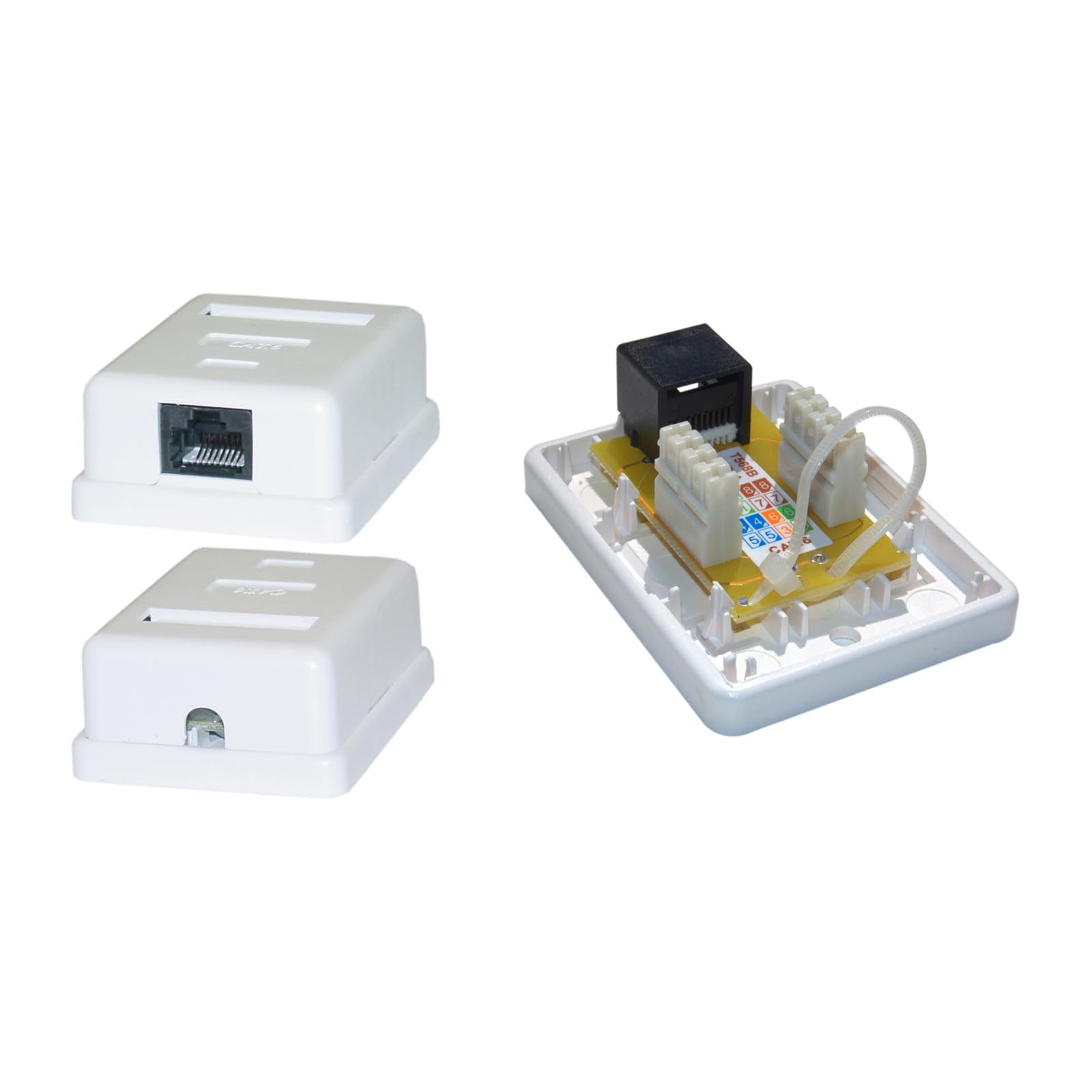Cat6 1 Port Surface Mount Box, Rj45 Unshielded Female Port, White, Single Jack Surface Mount Box (With Cable Tie), Cablewholesal