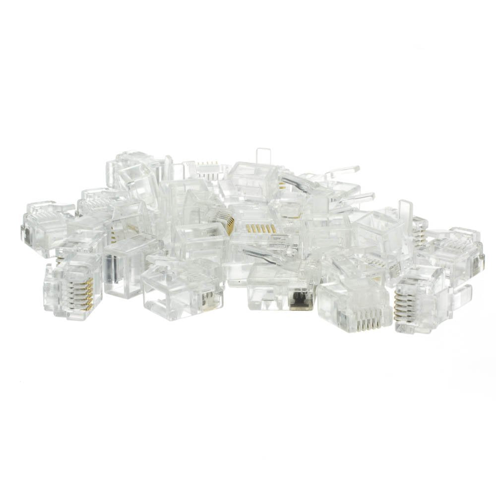 Phone/Data Rj12 Crimp Connectors For Flat Cable, 6P6C, 50 Pieces