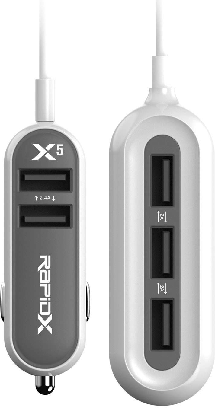 Rapidx X5 5 Usb Ports Car Charger 22.4A Grey