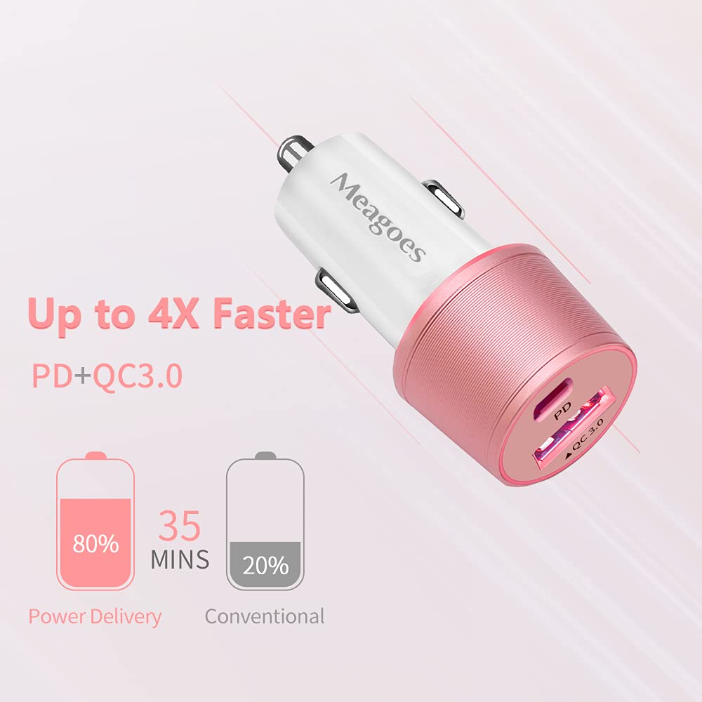 Meagoes Usb C Car Charger, 48W 2 Port Fast Charging Adapter With Pd&Qc3.0 Compatible For Iphone 16/15 Pro Max/Samsung Galaxy S24
