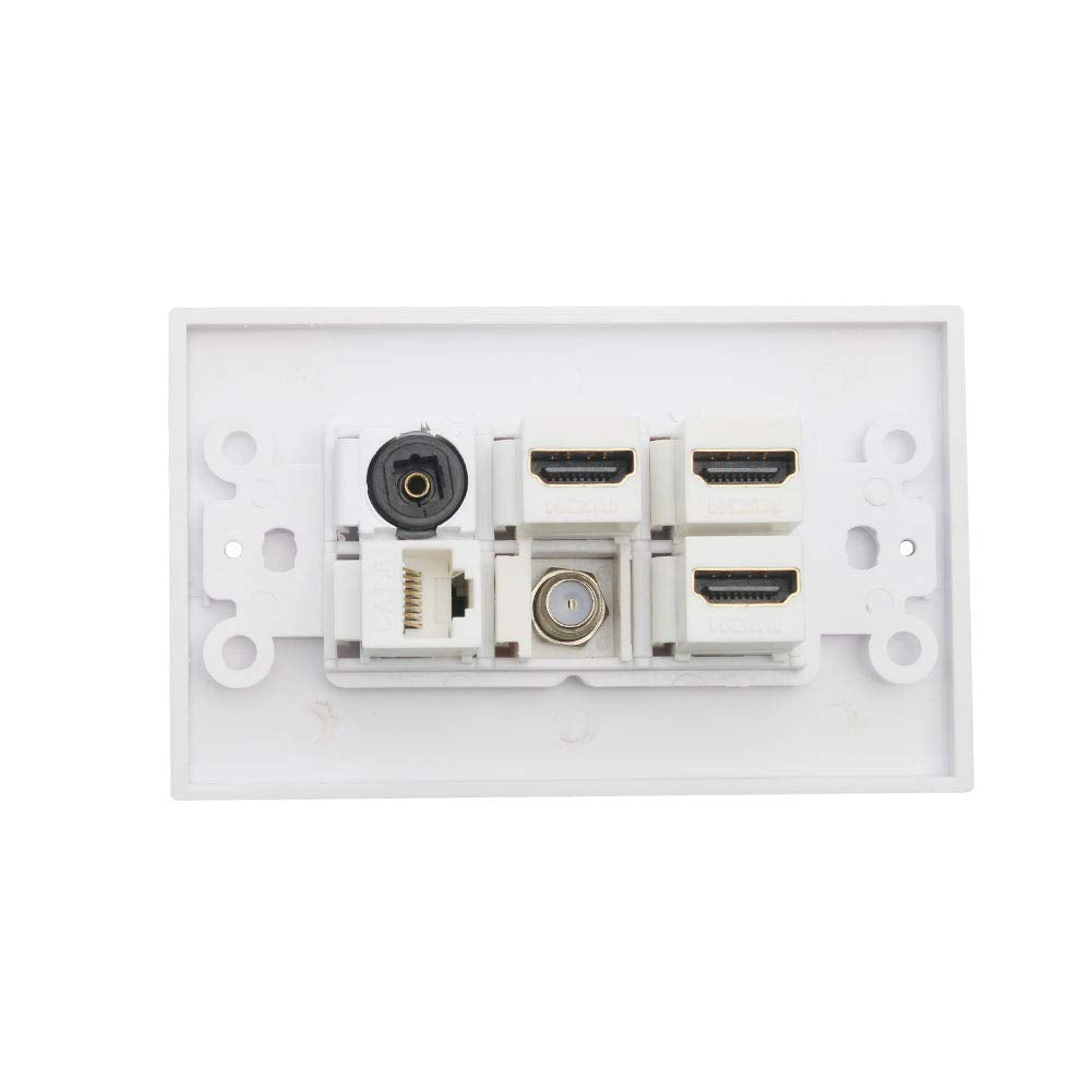 Hdmi Optical Wall Plate, Moaveq Toslink Wall Plate With Hdmi Cat6 Ethernet Coax Tv F Type Keystone Jack (1Pack, 3Xhdmi+Cat6+F+To