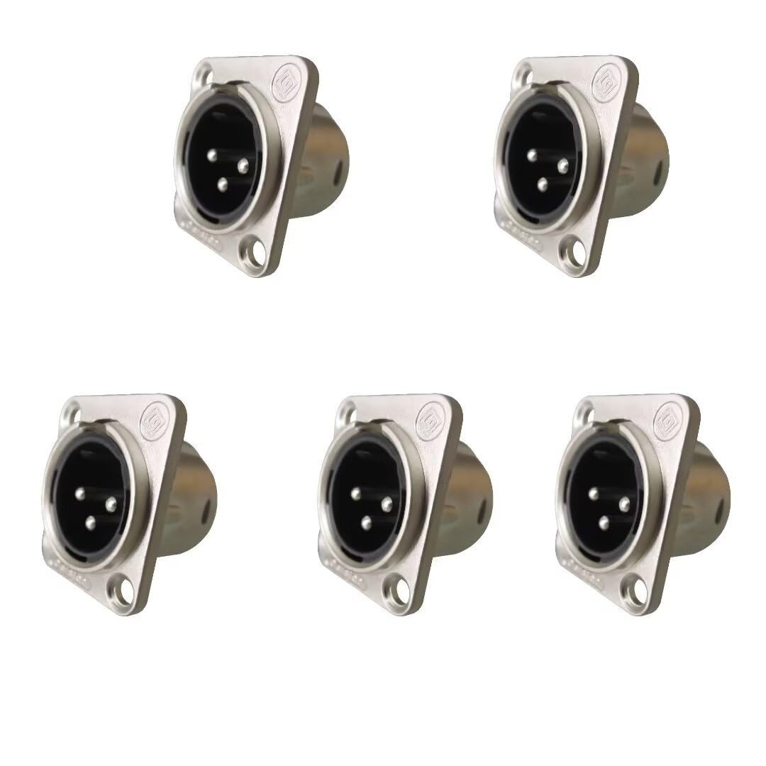 Riviera 5 Packs Xlr 3Pin Male Panel Mount Chassis, Fine Nickel Plated Housing With Silver Plated Contacts(5 Pack Silver Male)