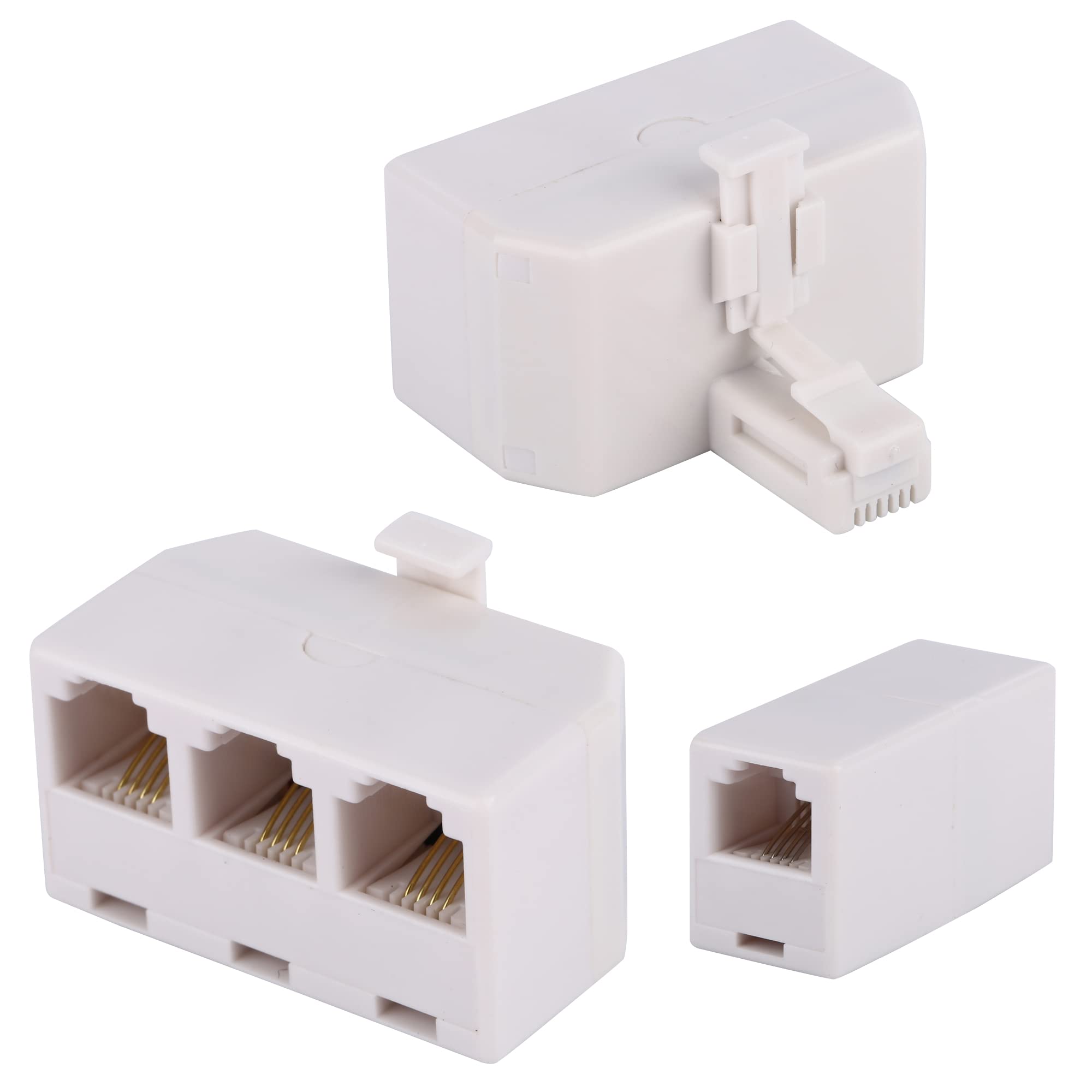 2+1Pack 2Pcs Phone Jack Splitter Rj11 6P4C Male To Females And 1Pc Phone Line Coupler For Landline And Fax  Beige (3 Way)