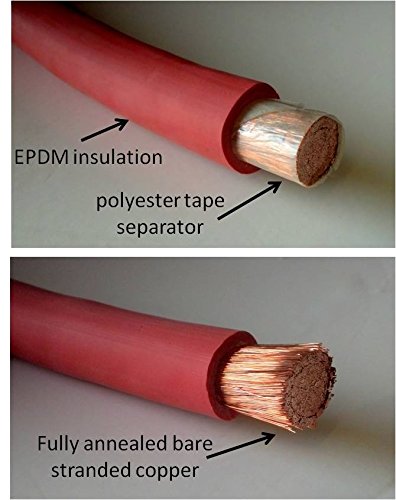 2 Awg Gauge Red + Black Pure Copper Battery Inverter Cables Solar, Rv, Car, Boat 3Ft 3/8 In Lugs