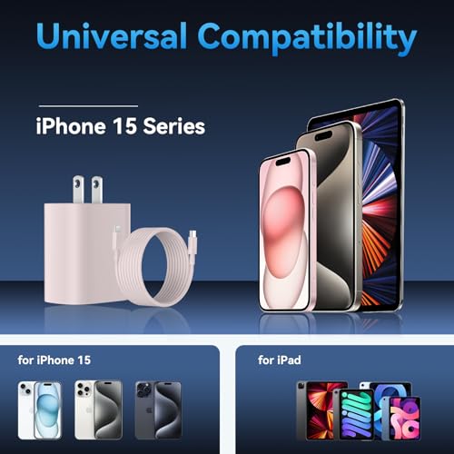 Phone 15 Charger Fast Charging,Ipad Pro Charger Fast Charging, 2Pack 20W Quick Usb C Iphone Wall Charger Block & 3Ft Type C Cabl