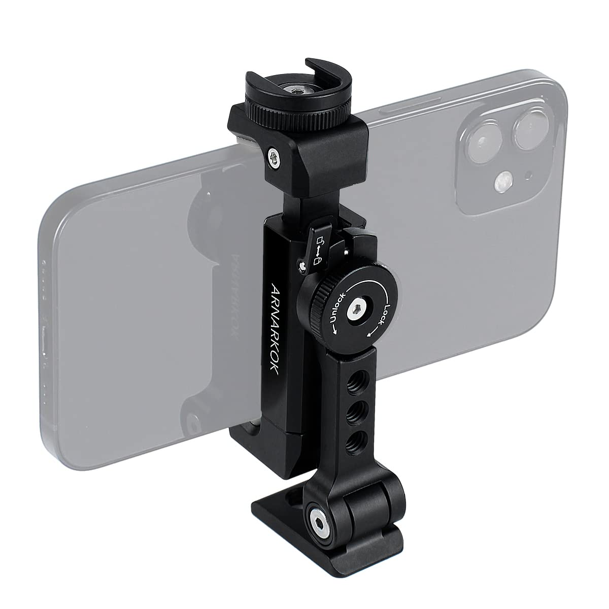Arnarkok Metal Phone Tripod Mount w Rotatable Cold Shoe for Micphone Easy Use,Compatible with iPhone Tripod Adapter, Cell Phone 