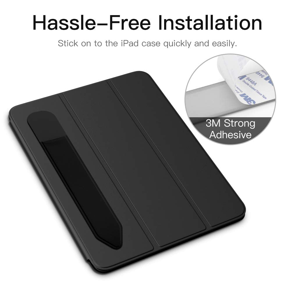 MoKo Pencil Holder Sticker Fit Apple Pencil Pro, Apple Pencil (USB C), Apple Pencil 1st/2nd Generation, Elastic Pencil Pocket Pouch Adhesive Sleeve Attached to iPad Case for Stylus Pens,Black