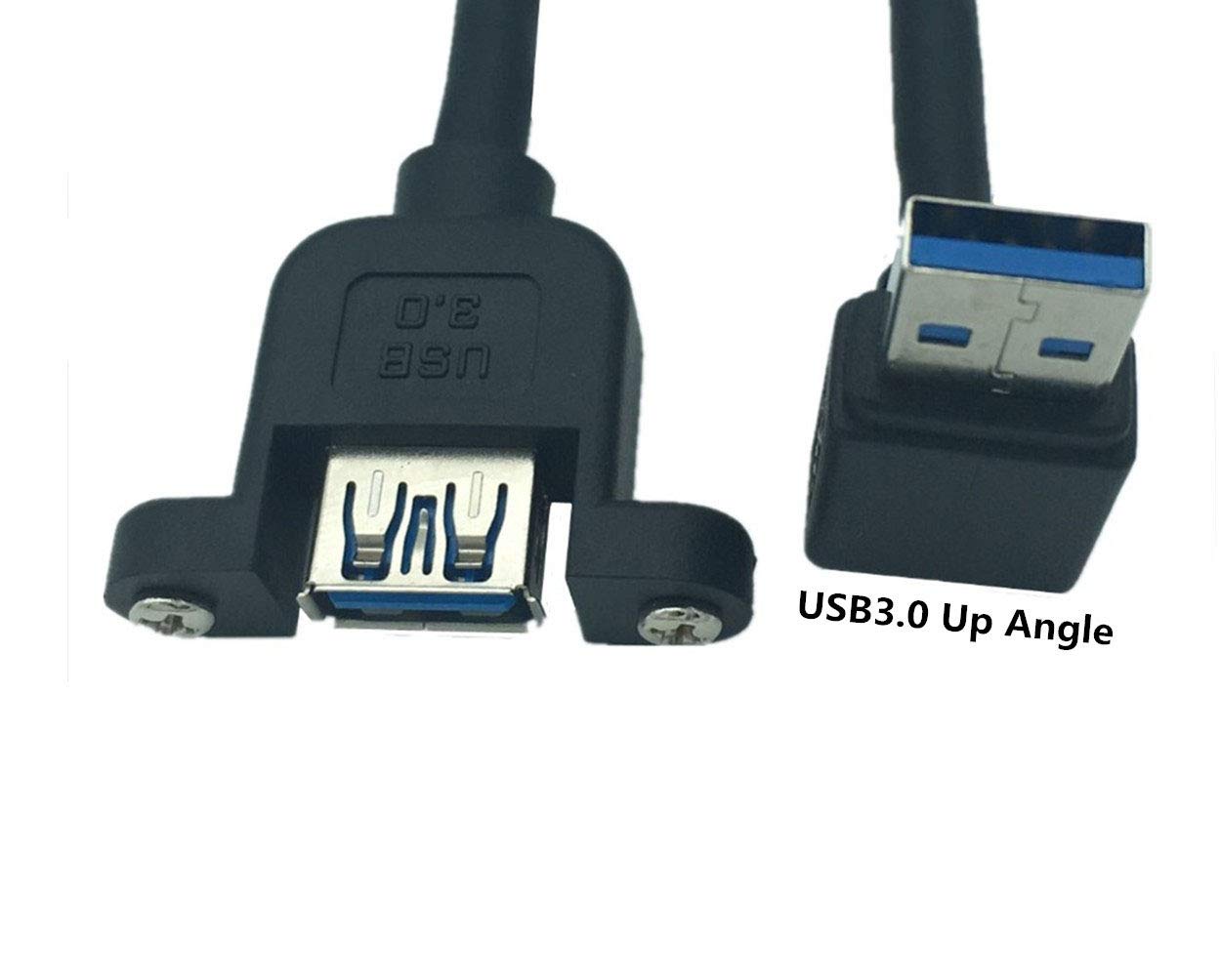 Halokny Panel  Mount Usb 3.0 Extension Cable,1 Ft/30Cm 90 Degree Up Angle Usb 3.0 Type A Male To Type A Female With Screw Hole Panel Mount Adapter External Cable (Up Angle)