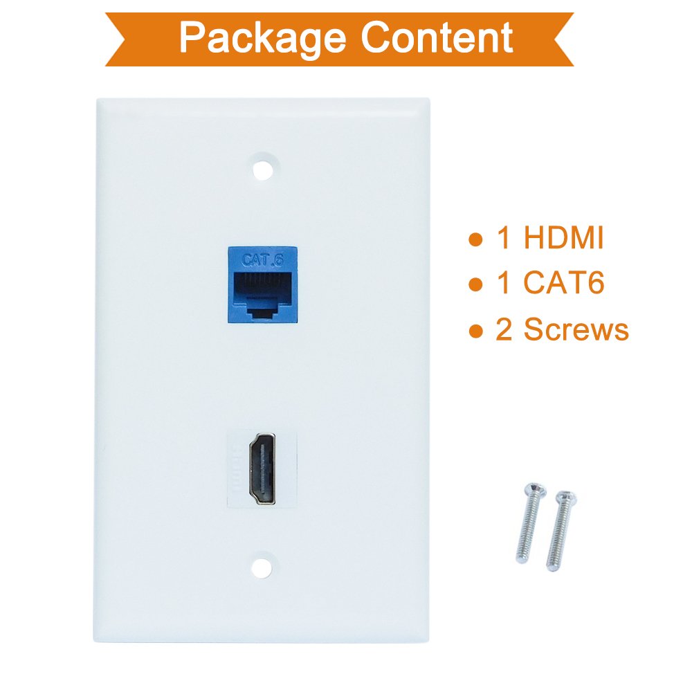 Bupldet Hdmi And Ethernet Wall Plate   4K Hdmi Rj45 Cat6 Keystone Jack Network Wall Plate Female To Female For Hdtv