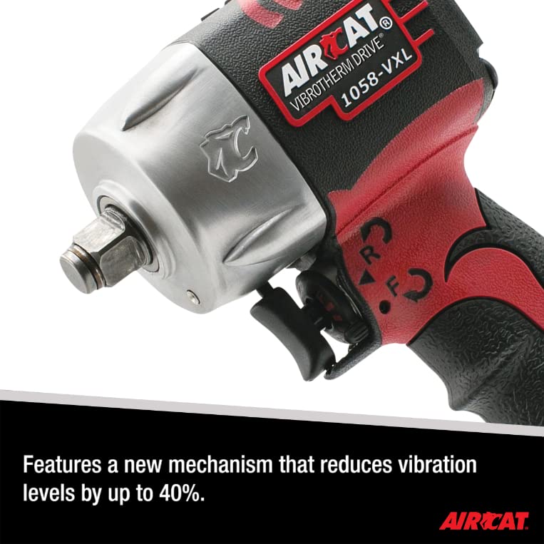 Aircat Pneumatic Tools 1058 Vxl 1/2 Inch Vibrotherm Drive Composite Compact Impact Wrench 750 Ft Lbs