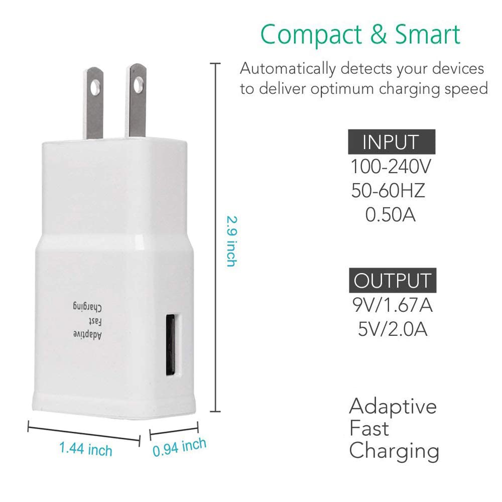 Samsung Adaptive Fast Charging Adapter Quick Charge Charging Block Wall Charger Plug Compatible With Samsung Galaxy S24/S24+/S23/S23+/S22/S22+/S21/S20/S10/S10+/S10E/S9/S9+/S8/S8Plus/Edge/Active/Note