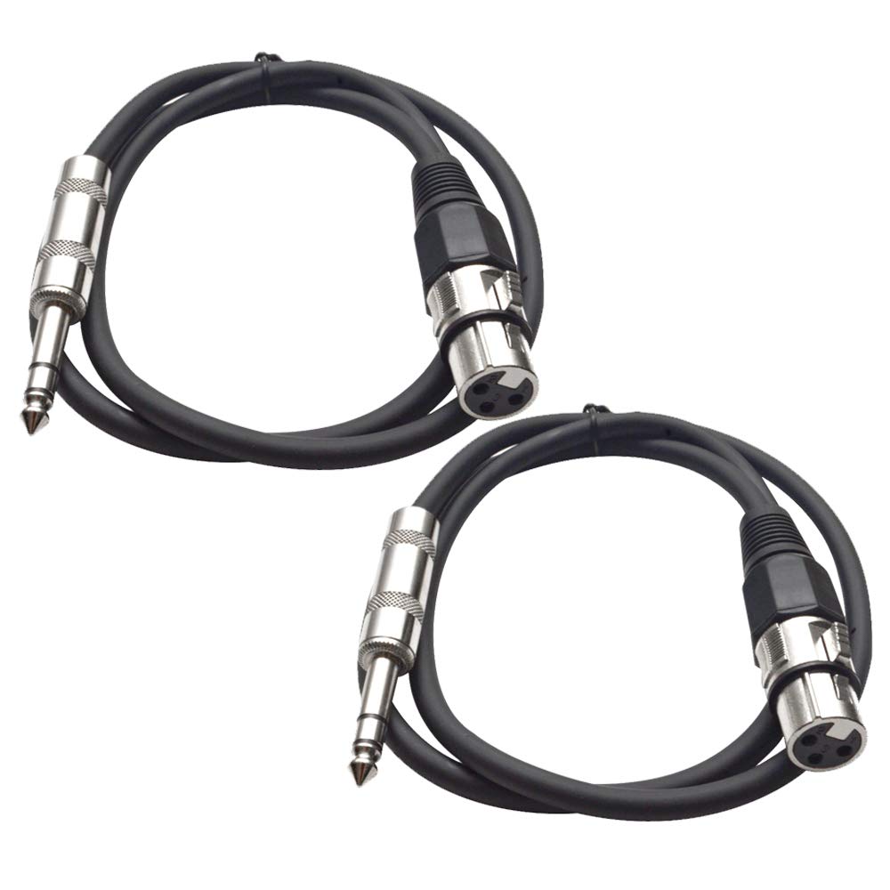 Seismic Audio - Satrxl-F3-2 Pack Of 3 Foot 1/4 Inch Trs To Xlr Female Patch Cables - Balanced - 3 Foot Patch Cord - Black And Bl