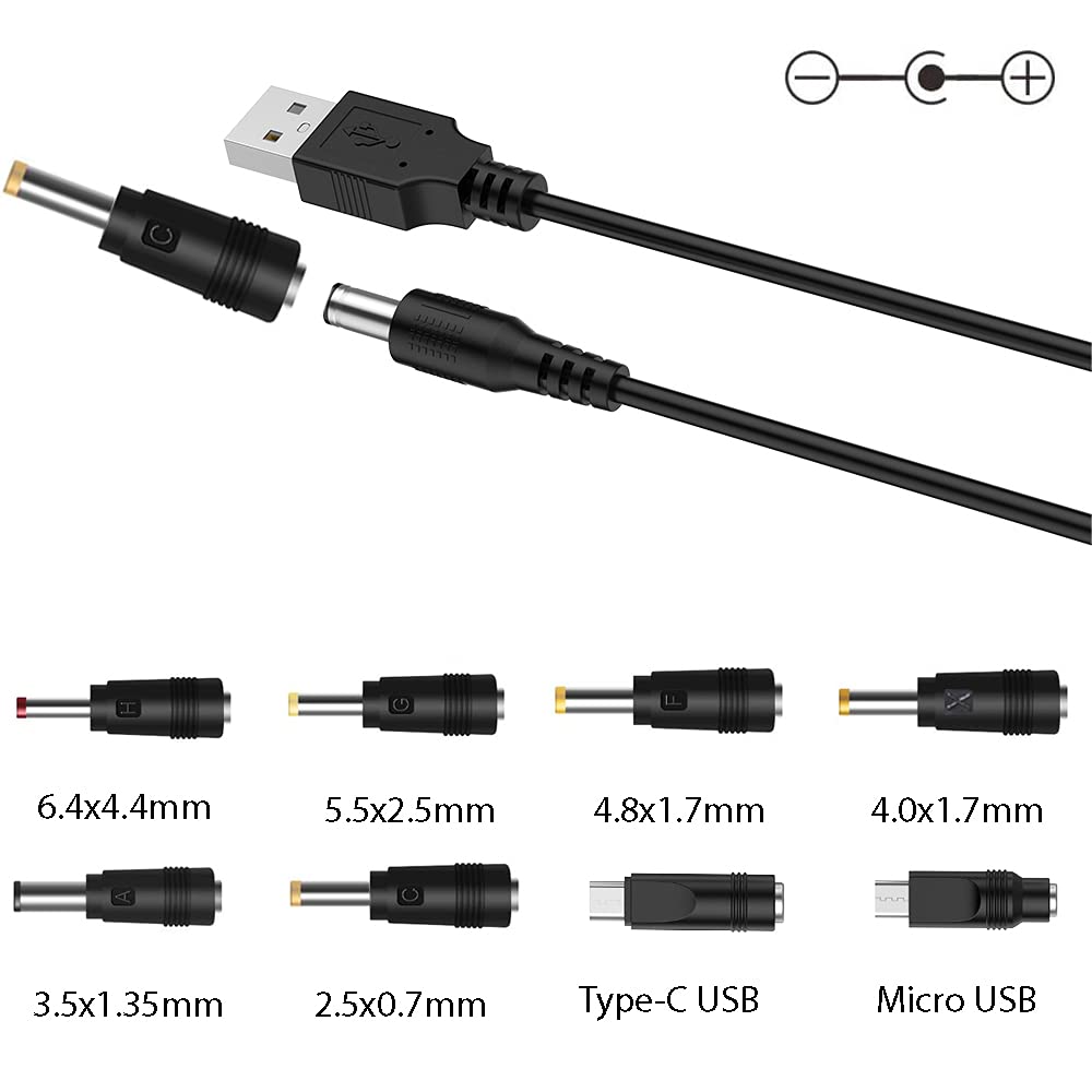 Liansum Usb To Dc 5V Power Cord, Universal Dc 5.5X2.1Mm Cable With 8 Connectors (6.4X4.4, 5.5X2.5, 4.8X1.7, 4.0X1.7, 3.5X1.35, 2